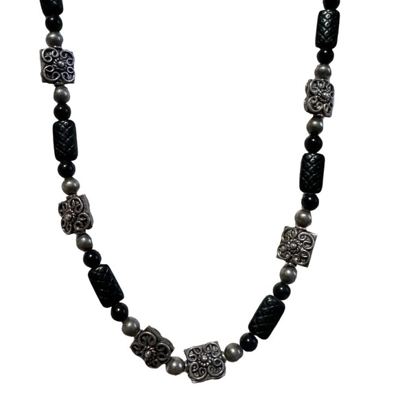 Bohemian Tribal Vintage Silver Charm Aztec Necklace Orca Agate Toggle Necklace - Picture 1 of 4